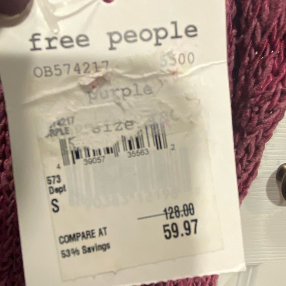 NWT Free People Pointelle Asymmetrical Knit Sweater Purple Oversized Small $120 - Picture 4 of 13